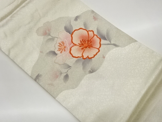 JAPANESE KIMONO / SILVER COLORED FLOWER / LEAF PATTERN EMBROIDERY NAGO